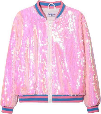 WELAKEN Unicorn Sequin Jacket for Girls Kids Toddler Sparkle Zipper Bomber Jacket with Pockets in Kuwait