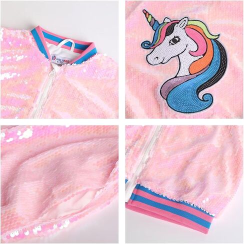 WELAKEN Unicorn Sequin Jacket for Girls Kids Toddler Sparkle Zipper Bomber Jacket with Pockets in Kuwait