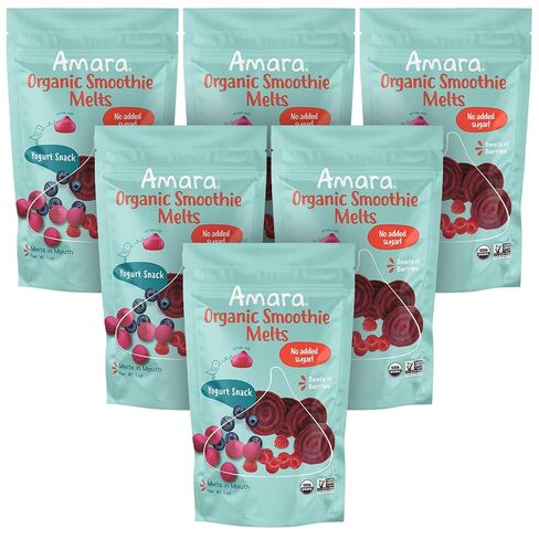 Amara Smoothie Melts - Mighty Sweet Greens - Baby Snacks Made With Fruits and Vegetables - Healthy Toddler Snacks For Your Kids Lunch Box - Organic Plant Based Yogurt Melts - 6 Resealable Bags in Kuwait