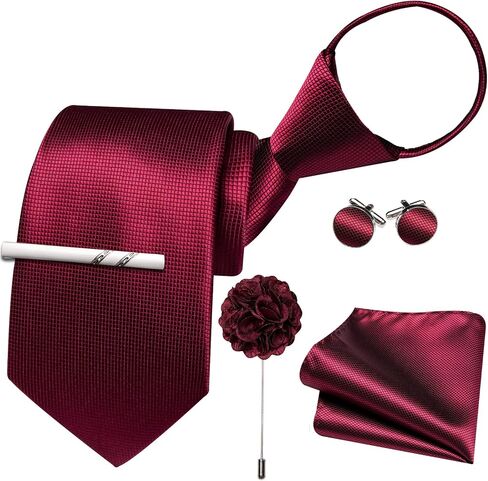 Barry.Wang Men Zipper Ties Extra Long Lapel Pin Tie Clip Set Stripe/Paisley Pre-Tied Necktie Pocket Square Cufflinks Wedding in Saudi Arabia