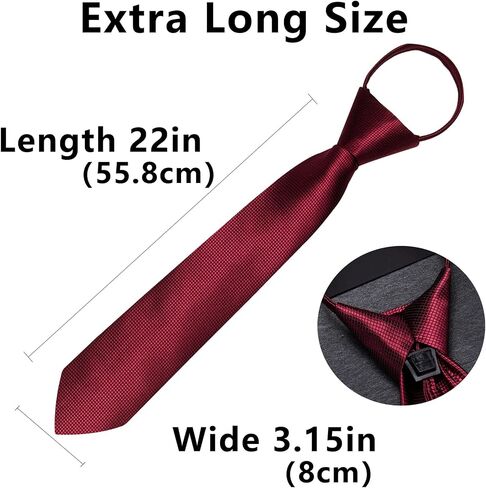 Barry.Wang Men Zipper Ties Extra Long Lapel Pin Tie Clip Set Stripe/Paisley Pre-Tied Necktie Pocket Square Cufflinks Wedding in Saudi Arabia