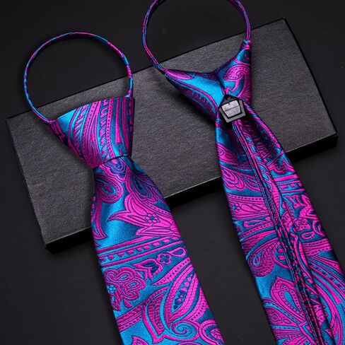 Barry.Wang Men Zipper Ties Extra Long Lapel Pin Tie Clip Set Stripe/Paisley Pre-Tied Necktie Pocket Square Cufflinks Wedding in Saudi Arabia