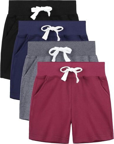 4 Pack Toddler Boys Shorts Cotton Athletic Shorts Little Boys Shorts Pull-on Knit Drawstring Active Short with Pockets in Saudi Arabia