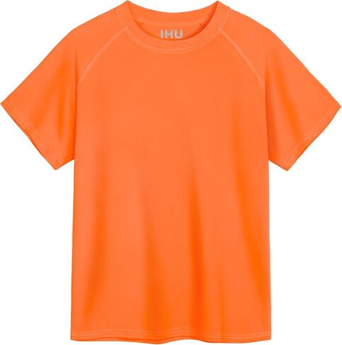 IHU Boys Neon Shirts Kids UPF 50+ Dry-Fit Athletic T-Shirts Short Sleeve Rash Guard Girls Swim Shirt Sports Undershirt in Kuwait