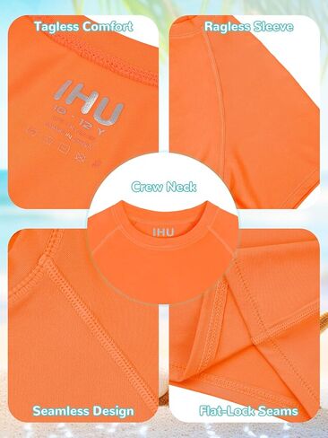 IHU Boys Neon Shirts Kids UPF 50+ Dry-Fit Athletic T-Shirts Short Sleeve Rash Guard Girls Swim Shirt Sports Undershirt in Kuwait
