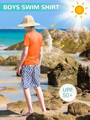 IHU Boys Neon Shirts Kids UPF 50+ Dry-Fit Athletic T-Shirts Short Sleeve Rash Guard Girls Swim Shirt Sports Undershirt in Kuwait