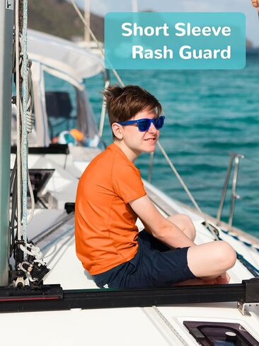 IHU Boys Neon Shirts Kids UPF 50+ Dry-Fit Athletic T-Shirts Short Sleeve Rash Guard Girls Swim Shirt Sports Undershirt in Kuwait