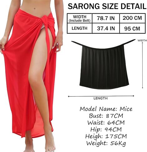 la ceida Women Sarong Swimsuit Coverup Chiffon Beach Tie Wrap Skirt Long Bikini Sheer Scarf Bathing Suit in Kuwait