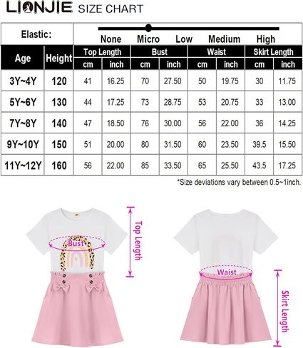 Girls 2pcs Cute Color Printed Short Sleeve Shirt and Elastic High Waist Bow A-line Skirt Sets in Saudi Arabia