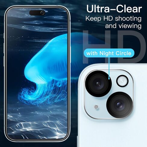 JETech Screen Protector for iPhone 15 6.1-Inch with Camera Lens Protector, Bubble Free, Easy Installation Tool, Tempered Glass Film, HD Clear, 3-Pack Each in Saudi Arabia