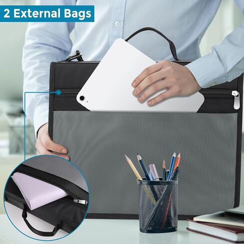 KTRIO Zipper Binder, 3 Ring 2.5 Inch Binder Organizer with Zipper, School Binder with Shoulder Strap, Portfolio Binder, Zip Up Binder with Strap with Handle and 2 Pockets, Black and Grey in Saudi Arabia