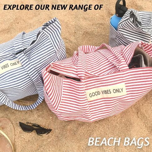 Folkulture Beach Bag For Women | 17 x 14 Inch - 100% Cotton Beach Tote Bag With Zipper, Large Woven Pool Bag, Cute Travel Beach Bag or Packable Canvas Beach Bag | Beach Accessories (Vibes Black) in Kuwait