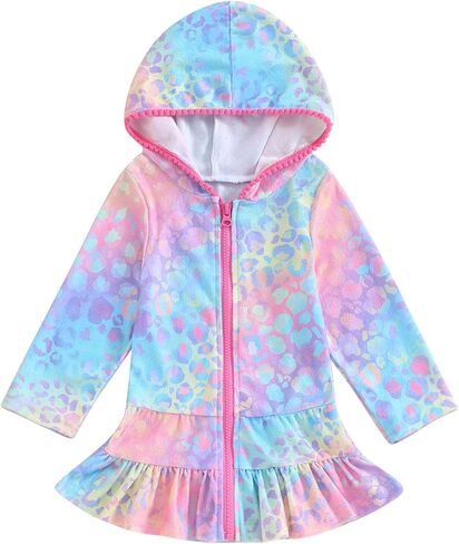 MAYUMMPY Kids Girl Swim Cover Up Swimsuit Zipper Beach Pool Bathing Suit Hoodie Dress Terry Coverup Swimwear in Saudi Arabia