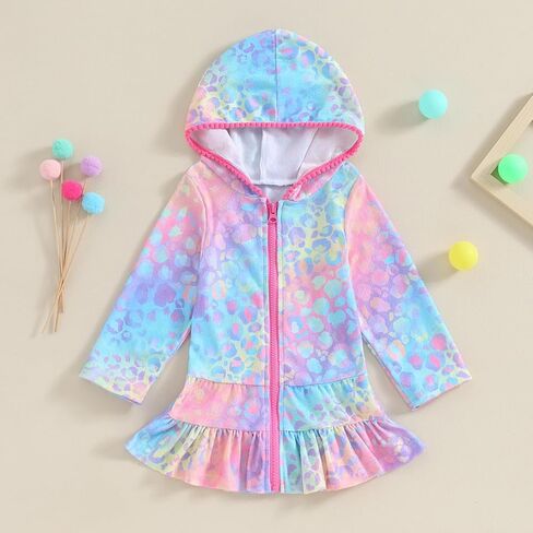 MAYUMMPY Kids Girl Swim Cover Up Swimsuit Zipper Beach Pool Bathing Suit Hoodie Dress Terry Coverup Swimwear in Saudi Arabia
