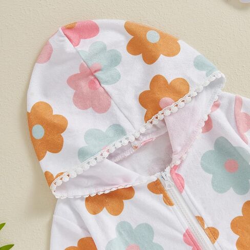 Kids Hooded Terry Swim Cover Up for Girl Swimsuit Summer Zip Ruffle Dress Long Sleeve Floral Towel Coverup Swimwear in Saudi Arabia
