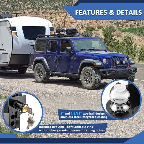 Wsays 6 Inch Drop Adjustable Trailer Hitch Ball Mount Fits 2" Receiver, 12,000 LBS GTW, (2" & 2-5/16") Stainless Steel Balls, 5/8" Tow Hitch Anti-Theft Lockable Pin SUVs, Pickups, Trucks, etc in Saudi Arabia