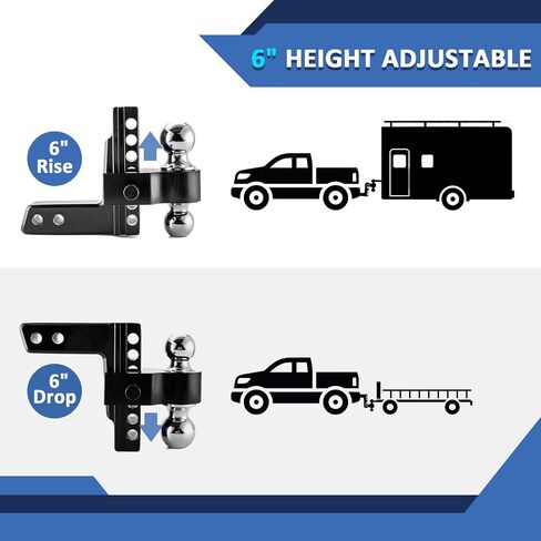 Wsays 6 Inch Drop Adjustable Trailer Hitch Ball Mount Fits 2" Receiver, 12,000 LBS GTW, (2" & 2-5/16") Stainless Steel Balls, 5/8" Tow Hitch Anti-Theft Lockable Pin SUVs, Pickups, Trucks, etc in Saudi Arabia