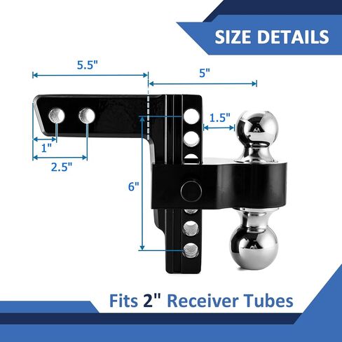 Wsays 6 Inch Drop Adjustable Trailer Hitch Ball Mount Fits 2" Receiver, 12,000 LBS GTW, (2" & 2-5/16") Stainless Steel Balls, 5/8" Tow Hitch Anti-Theft Lockable Pin SUVs, Pickups, Trucks, etc in Saudi Arabia