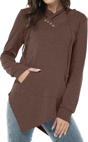 AYIFU Womens Long Sleeve Tunic Hoodies Irregular Hem Hoody Casual Solid Tops with Pocket in Saudi Arabia