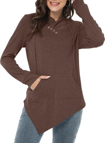 AYIFU Womens Long Sleeve Tunic Hoodies Irregular Hem Hoody Casual Solid Tops with Pocket in Saudi Arabia