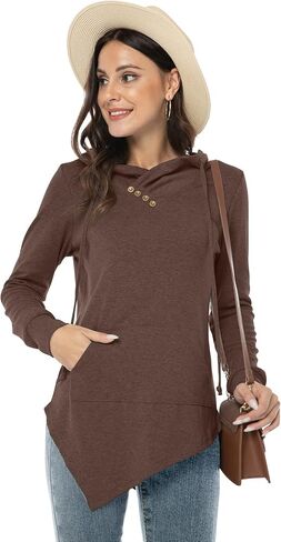 AYIFU Womens Long Sleeve Tunic Hoodies Irregular Hem Hoody Casual Solid Tops with Pocket in Saudi Arabia