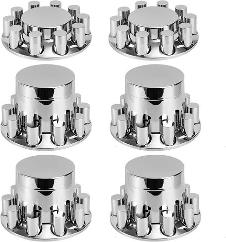 Cylinder Wheel Covers for Semi Trucks - 2 Front and 4 Rear Axle Hub Covers with 33mm Thread-On Chrome Lug Nut Covers for Semi Truck in Kuwait