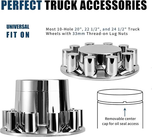 Cylinder Wheel Covers for Semi Trucks - 2 Front and 4 Rear Axle Hub Covers with 33mm Thread-On Chrome Lug Nut Covers for Semi Truck in Kuwait