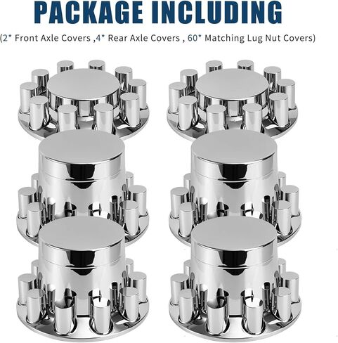 Cylinder Wheel Covers for Semi Trucks - 2 Front and 4 Rear Axle Hub Covers with 33mm Thread-On Chrome Lug Nut Covers for Semi Truck in Kuwait