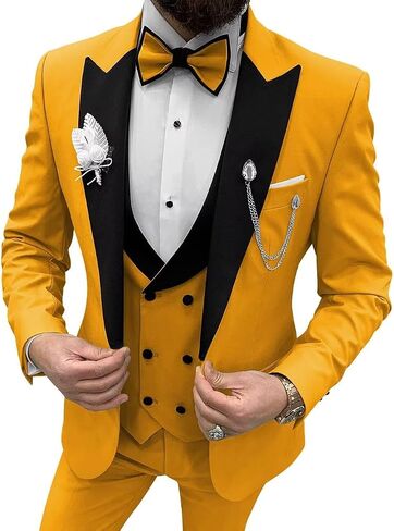Mens Tuxedo Suit 3 Piece Slim Fit Suits Wedding Prom Party Dinner Formal Groomsmen Double Breasted Suit with Tie in Kuwait