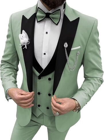 Mens Tuxedo Suit 3 Piece Slim Fit Suits Wedding Prom Party Dinner Formal Groomsmen Double Breasted Suit with Tie in Kuwait