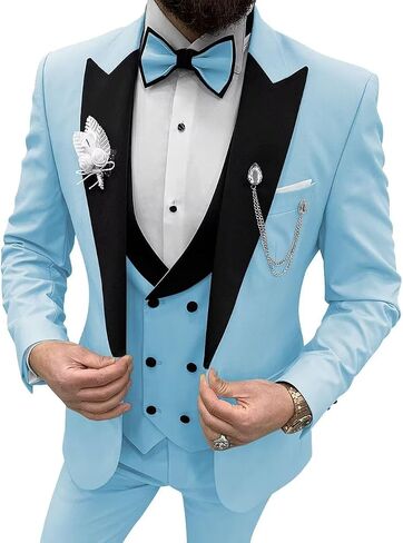 Mens Tuxedo Suit 3 Piece Slim Fit Suits Wedding Prom Party Dinner Formal Groomsmen Double Breasted Suit with Tie in Kuwait