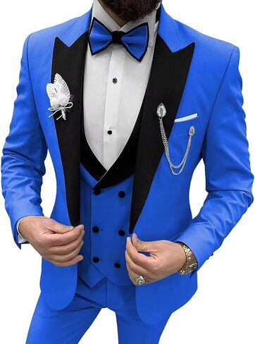 Mens Tuxedo Suit 3 Piece Slim Fit Suits Wedding Prom Party Dinner Formal Groomsmen Double Breasted Suit with Tie in Kuwait