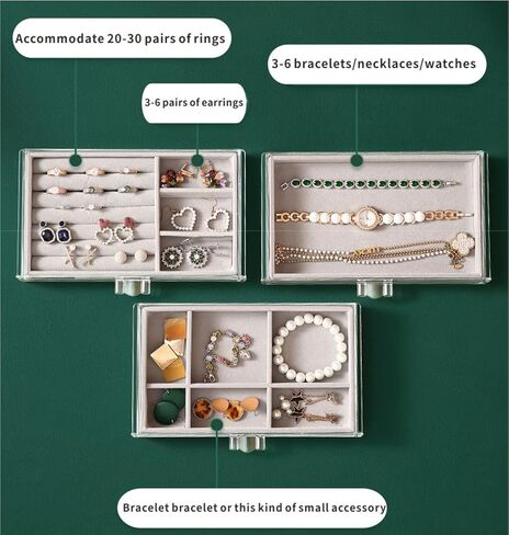 منظم مجوهرات أكريليك CQ مع 5 أدراج صندوق مجوهرات أكريليك شفاف هدية للنساء والرجال والأطفال والفتاة الصغيرة حامل عرض قرط مخملي قابل للتكديس للأقراط وسوار وقلادة، بيج in Kuwait