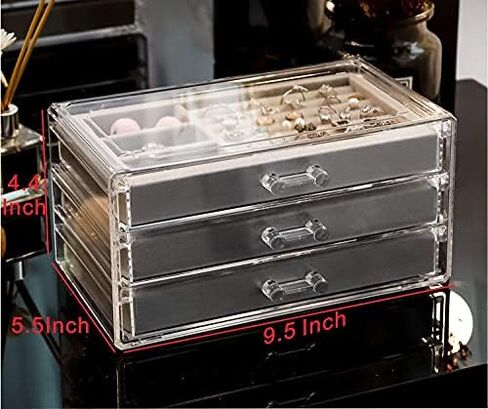 منظم مجوهرات أكريليك CQ مع 5 أدراج صندوق مجوهرات أكريليك شفاف هدية للنساء والرجال والأطفال والفتاة الصغيرة حامل عرض قرط مخملي قابل للتكديس للأقراط وسوار وقلادة، بيج in Kuwait