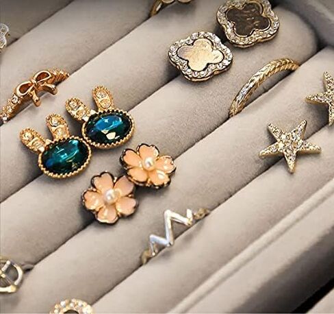 منظم مجوهرات أكريليك CQ مع 5 أدراج صندوق مجوهرات أكريليك شفاف هدية للنساء والرجال والأطفال والفتاة الصغيرة حامل عرض قرط مخملي قابل للتكديس للأقراط وسوار وقلادة، بيج in Kuwait