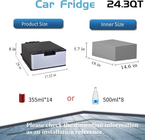 Car Refrigerator Fridge Freezer 12V/24V Drawer Refrigerator Compressor Fridge Undercounter Large Capacity Mini Portable Fridge for Car Truck RV Travel Camping (24QT, SILVER) in Saudi Arabia