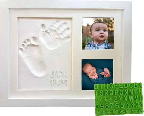 Baby Hand & Footprint Clay Keepsake Photo Frame Kit - w/Silicone Stencil for a Personalized Gift. Wood Frame, Wall/Table Mount. Perfect Registry, Baby Shower, New Mom, Birthday & Newborn Gift - Black in Kuwait