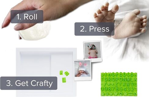 Baby Hand & Footprint Clay Keepsake Photo Frame Kit - w/Silicone Stencil for a Personalized Gift. Wood Frame, Wall/Table Mount. Perfect Registry, Baby Shower, New Mom, Birthday & Newborn Gift - Black in Kuwait