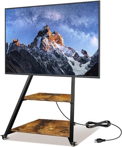 Rolling TV Stand with Power Outlet, Mobile TV Cart on Wheels for 32-75 Inch Large LCD/LED TVs Flat Curved Screen TV Floor Stand with Height Adjustable AV Shelf (Retro Style) in Saudi Arabia
