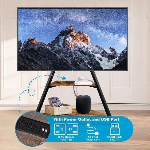 Rolling TV Stand with Power Outlet, Mobile TV Cart on Wheels for 32-75 Inch Large LCD/LED TVs Flat Curved Screen TV Floor Stand with Height Adjustable AV Shelf (Retro Style) in Saudi Arabia