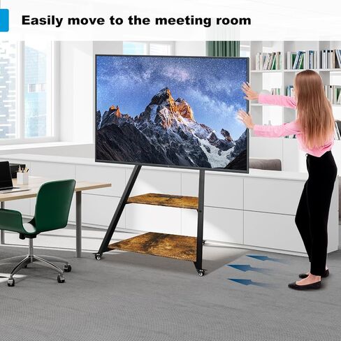 Rolling TV Stand with Power Outlet, Mobile TV Cart on Wheels for 32-75 Inch Large LCD/LED TVs Flat Curved Screen TV Floor Stand with Height Adjustable AV Shelf (Retro Style) in Saudi Arabia