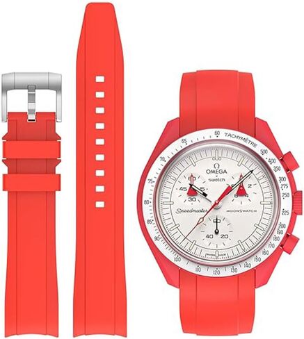 WatchBands 20mm for Moonswatch Watch,Curved No Gap Silicone Strap,Compatible with Omega X Swatch Moonswatch Speedmaster Watch,Swatch Omega Moonswatch Speedmaster Watch Replacement Strap for Women Men in Kuwait