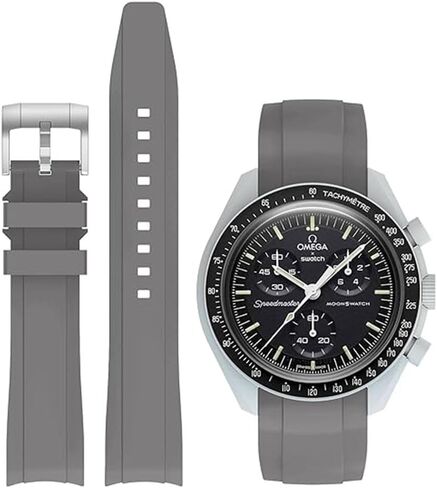 WatchBands 20mm for Moonswatch Watch,Curved No Gap Silicone Strap,Compatible with Omega X Swatch Moonswatch Speedmaster Watch,Swatch Omega Moonswatch Speedmaster Watch Replacement Strap for Women Men in Kuwait