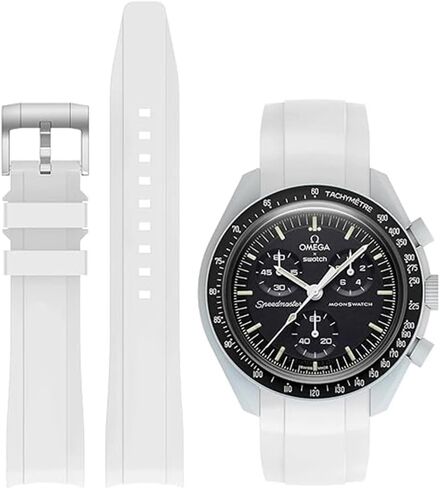 WatchBands 20mm for Moonswatch Watch,Curved No Gap Silicone Strap,Compatible with Omega X Swatch Moonswatch Speedmaster Watch,Swatch Omega Moonswatch Speedmaster Watch Replacement Strap for Women Men in Kuwait