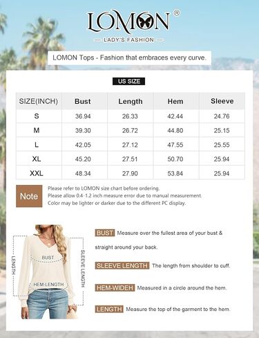 LOMON Womens Long Sleeve Tops Fall V-Neck Blouses Dressy Casual Puff Sleeve Textured T-Shirts Eyelet Tunic in Kuwait