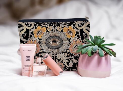 Ayxvt Boho Makeup Bag,Sun and Moon Makeup Bag,Hippie Flower Pouch Floral Cosmetic Bag，,Boho Gifts for Women Teen Girls in Kuwait