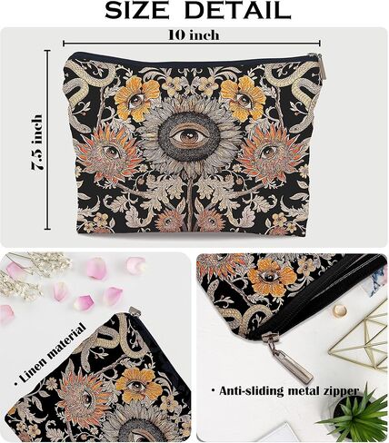 Ayxvt Boho Makeup Bag,Sun and Moon Makeup Bag,Hippie Flower Pouch Floral Cosmetic Bag，,Boho Gifts for Women Teen Girls in Kuwait