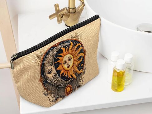 Ayxvt Boho Makeup Bag,Sun and Moon Makeup Bag,Hippie Flower Pouch Floral Cosmetic Bag，,Boho Gifts for Women Teen Girls in Kuwait