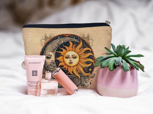 Ayxvt Boho Makeup Bag,Sun and Moon Makeup Bag,Hippie Flower Pouch Floral Cosmetic Bag，,Boho Gifts for Women Teen Girls in Kuwait
