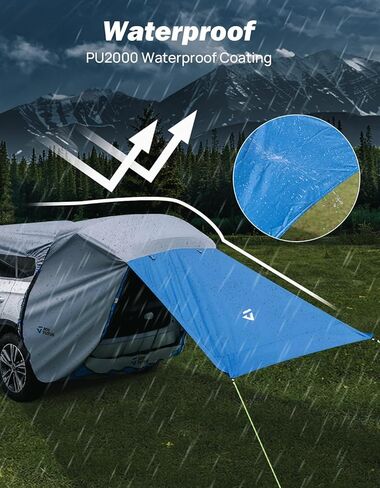 خيمة الباب الخلفي من JOYTUTUS SUV مع مظلة من ثلاثة جوانب، مظلة وأعمدة لسقف السيارة، خيمة تخييم مقاومة للماء، مفضلة للسفر في الهواء الطلق، تناسب معظم سيارات الدفع الرباعي، باللون الأزرق in Saudi Arabia